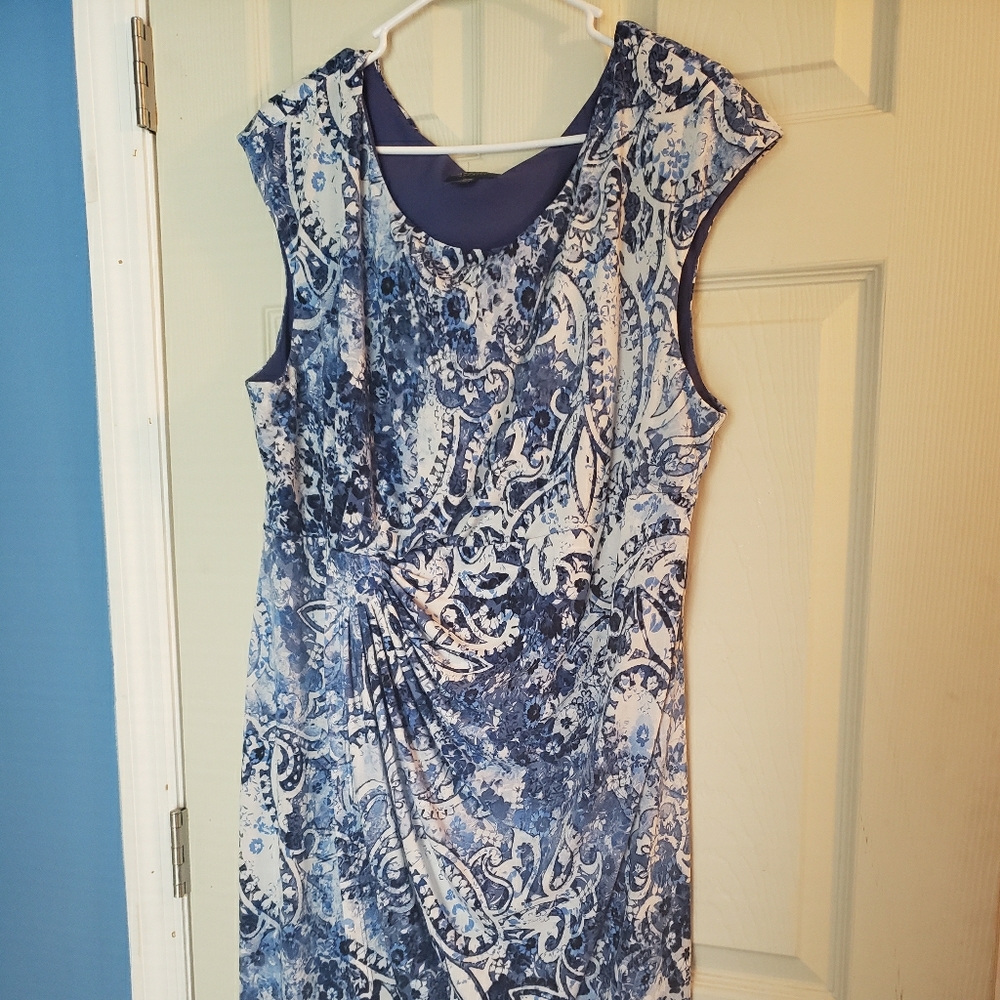 Connected Apparel Blue & White Elegant/Work Dress